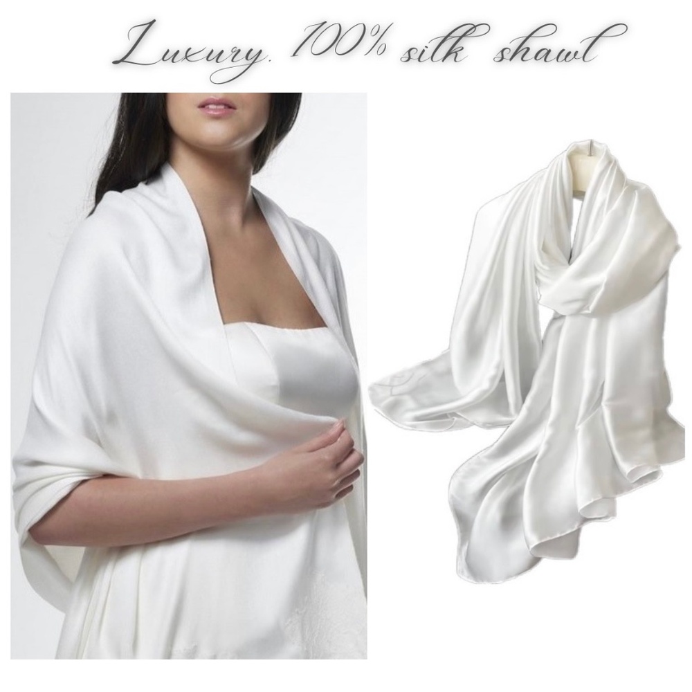 100% SILK SATIN White Large Shawl Scarf Wrap Luxury Bridal Cover up Wedding gift